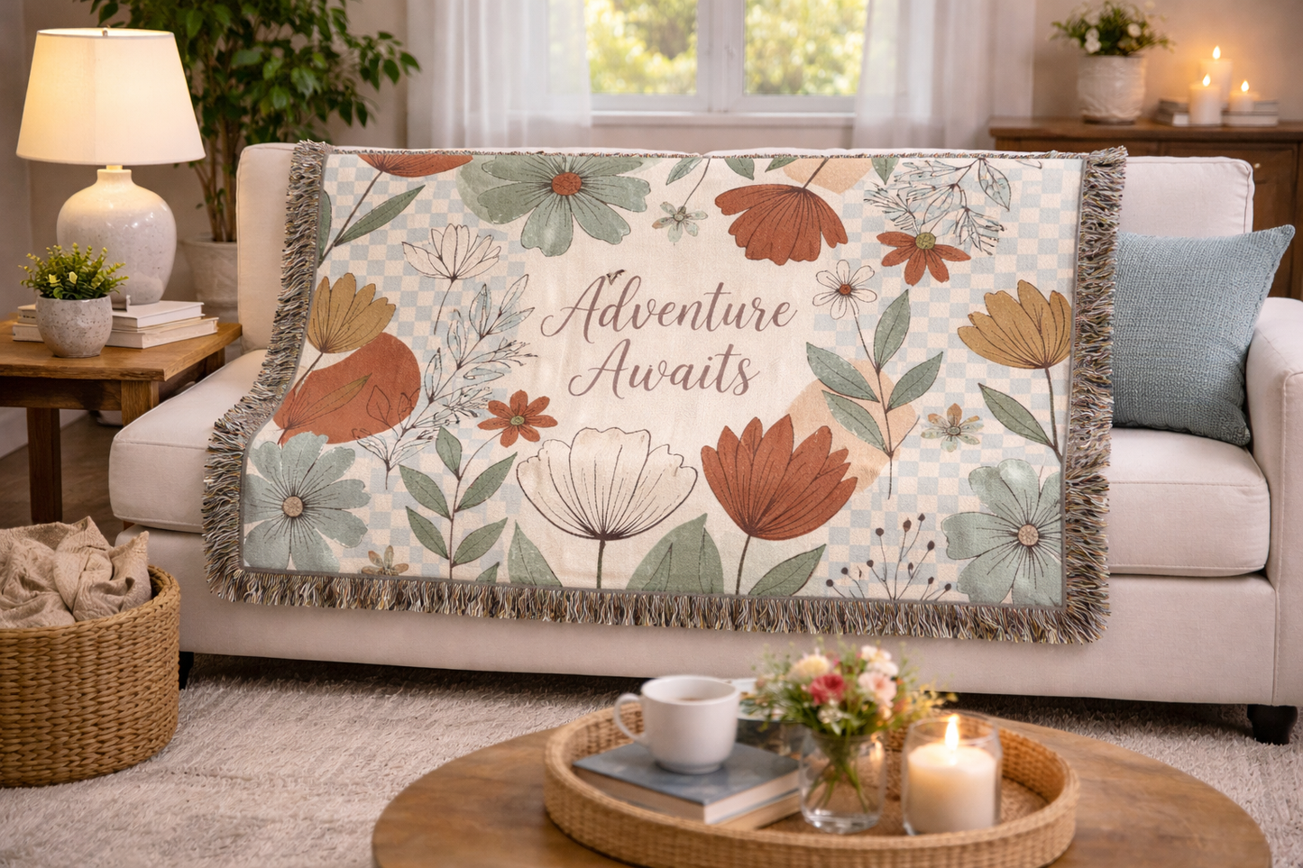 Adventure Awaits Floral Woven Blanket