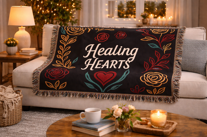 Healing Hearts Woven Blanket — Floral Comfort Throw