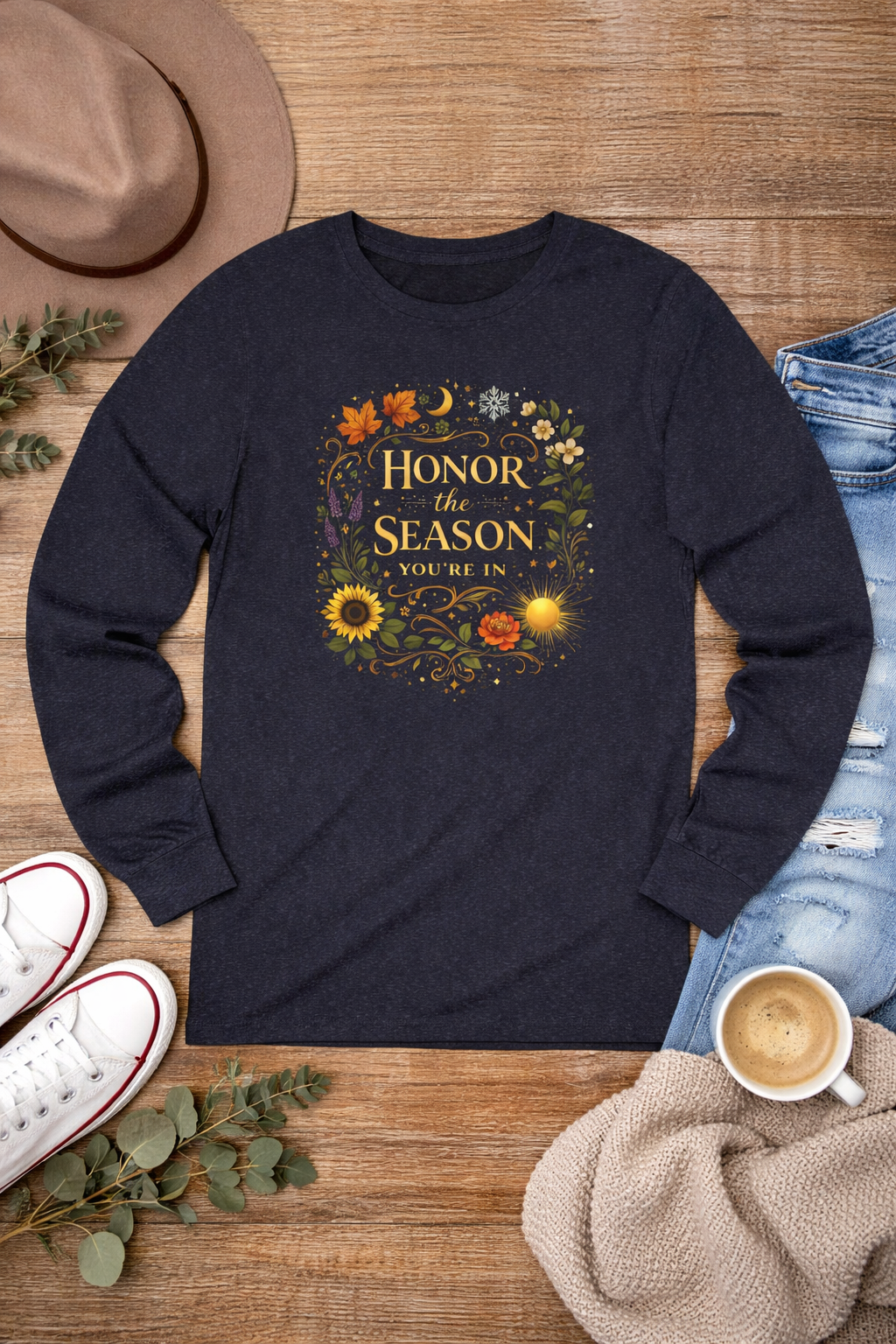 Honor the Season Long Sleeve Tee — Autumn Floral Fall Shirt