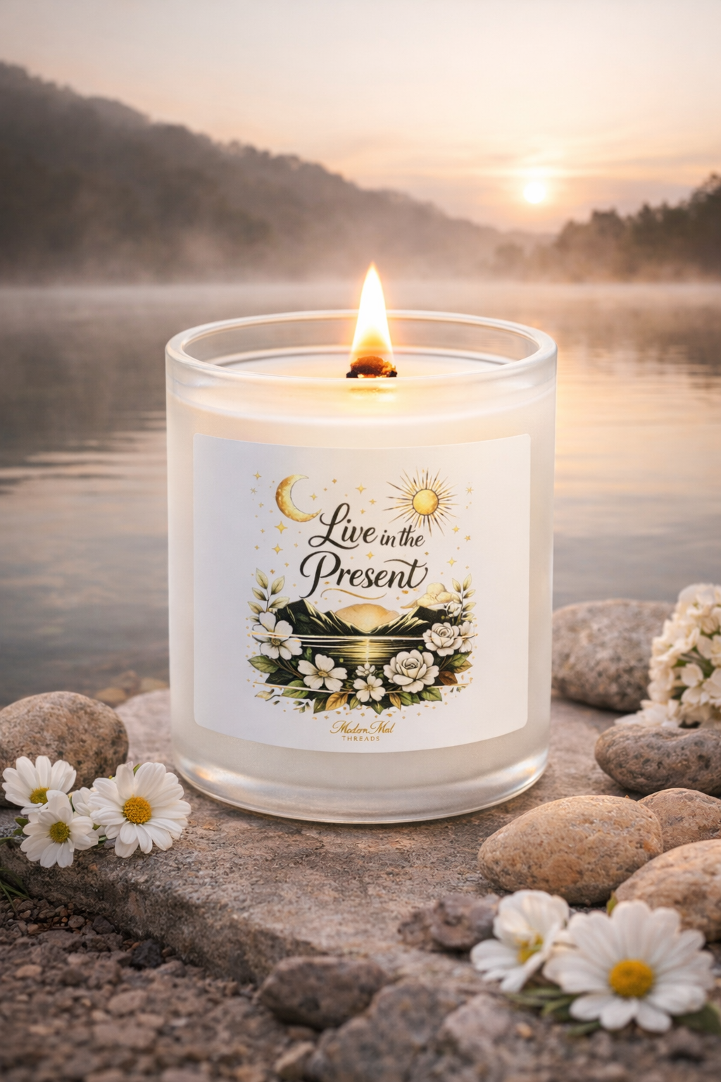 Live in the Present Scented Candle — 11oz Frosted Glass Inspirational Soy Candle