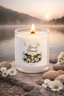 Live in the Present Scented Candle — 11oz Frosted Glass Inspirational Soy Candle