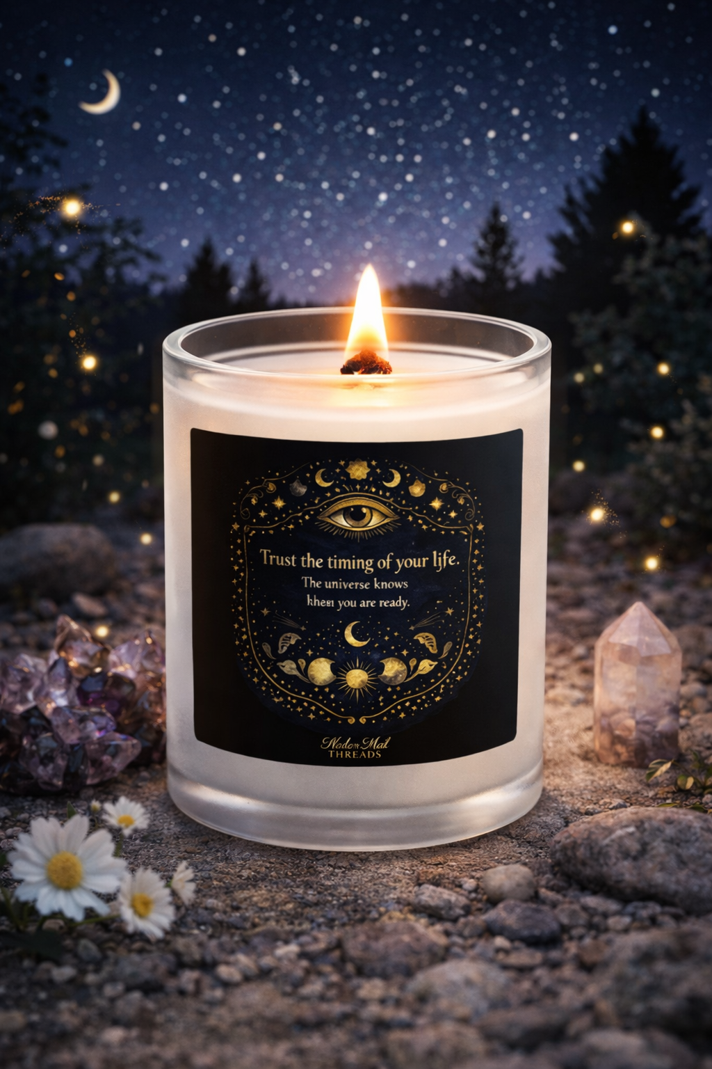 Mystic Moon & Eye Frosted Glass Candle — 11oz Inspirational Scented Candle