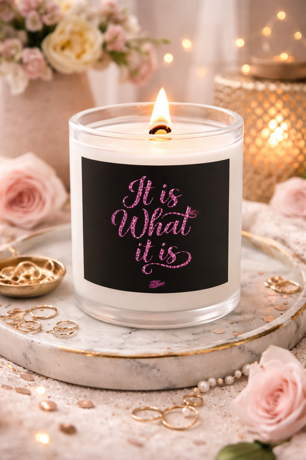 Frosted Glass Candle – “It Is What It Is” Pink Script Decorative Scented Candle, 11oz