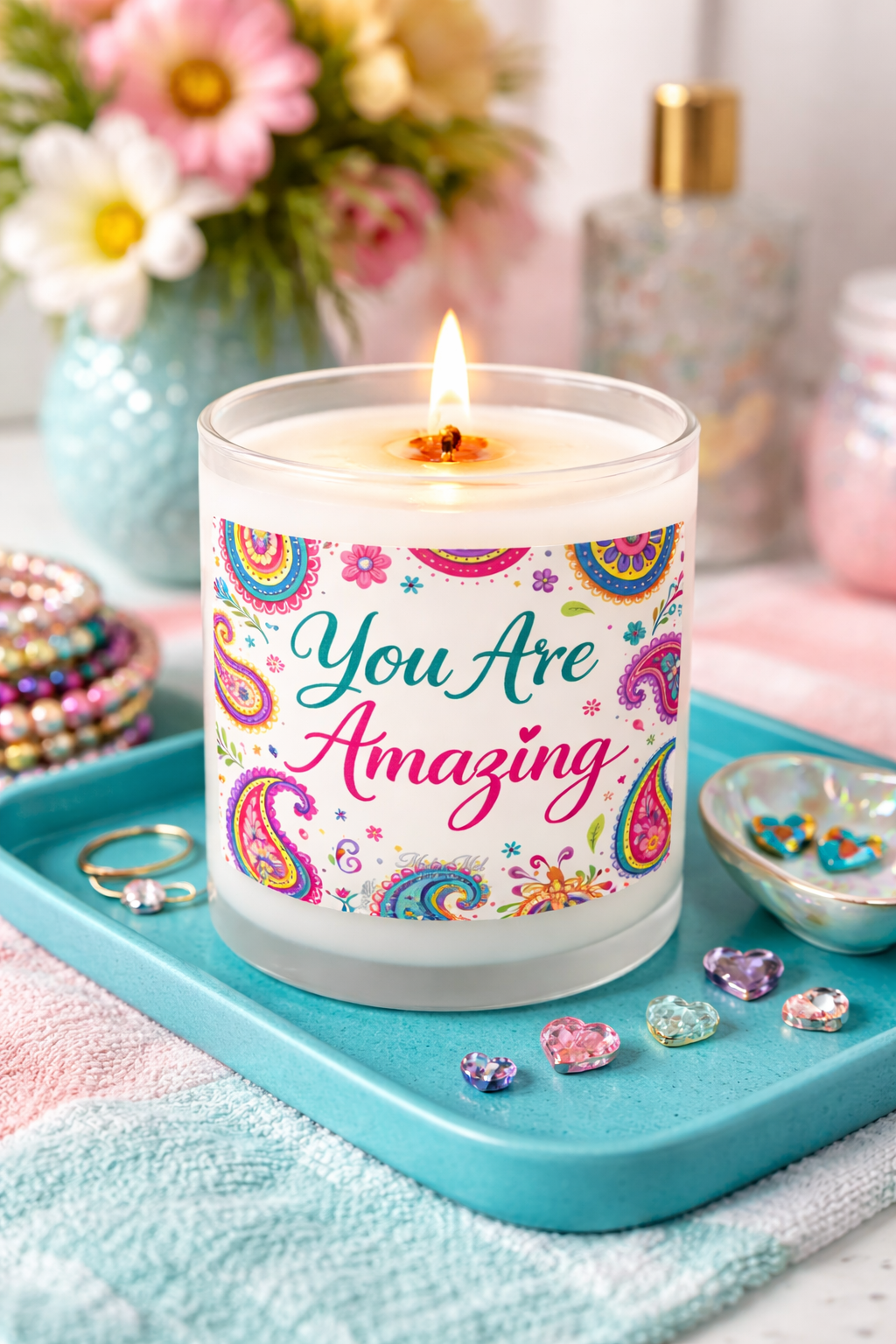 You Are Amazing Frosted Glass Candle – 11oz Inspirational Gift