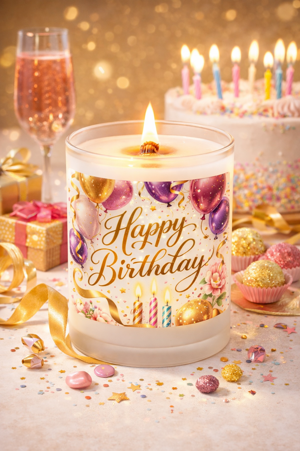 Happy Birthday Frosted Glass Candle — 11oz Celebration Scented Candle