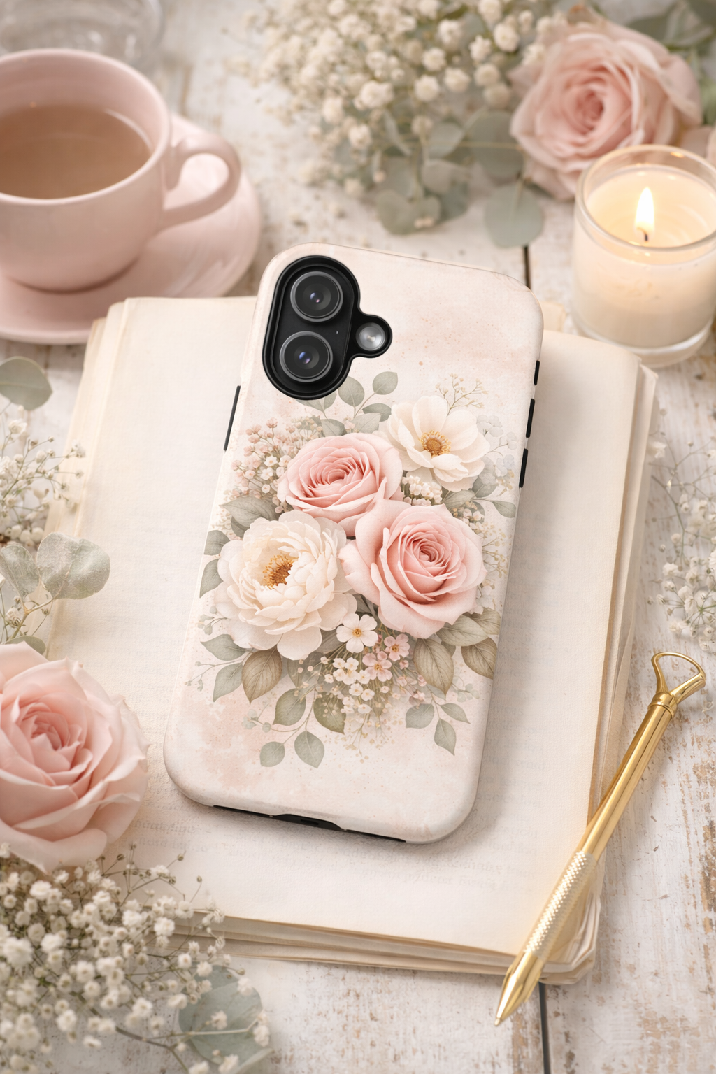Floral Bouquet Tough Phone Case — Pink Rose Protective Cover