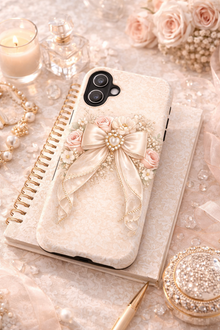Vintage Pearl Bow Phone Case — Romantic Floral iPhone Cover