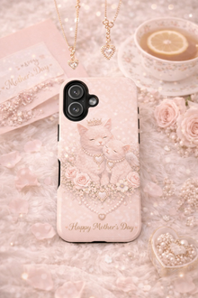 Phone Case — Pink 'Happy Mother's Day' Cute Cat Mom & Kitten Floral Design