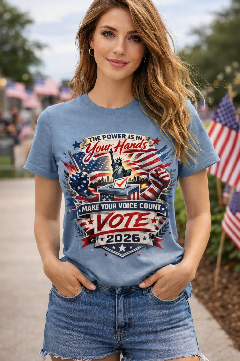 Vote 2026 T-Shirt — "The Power Is In Your Hands" Patriotic Election Tee