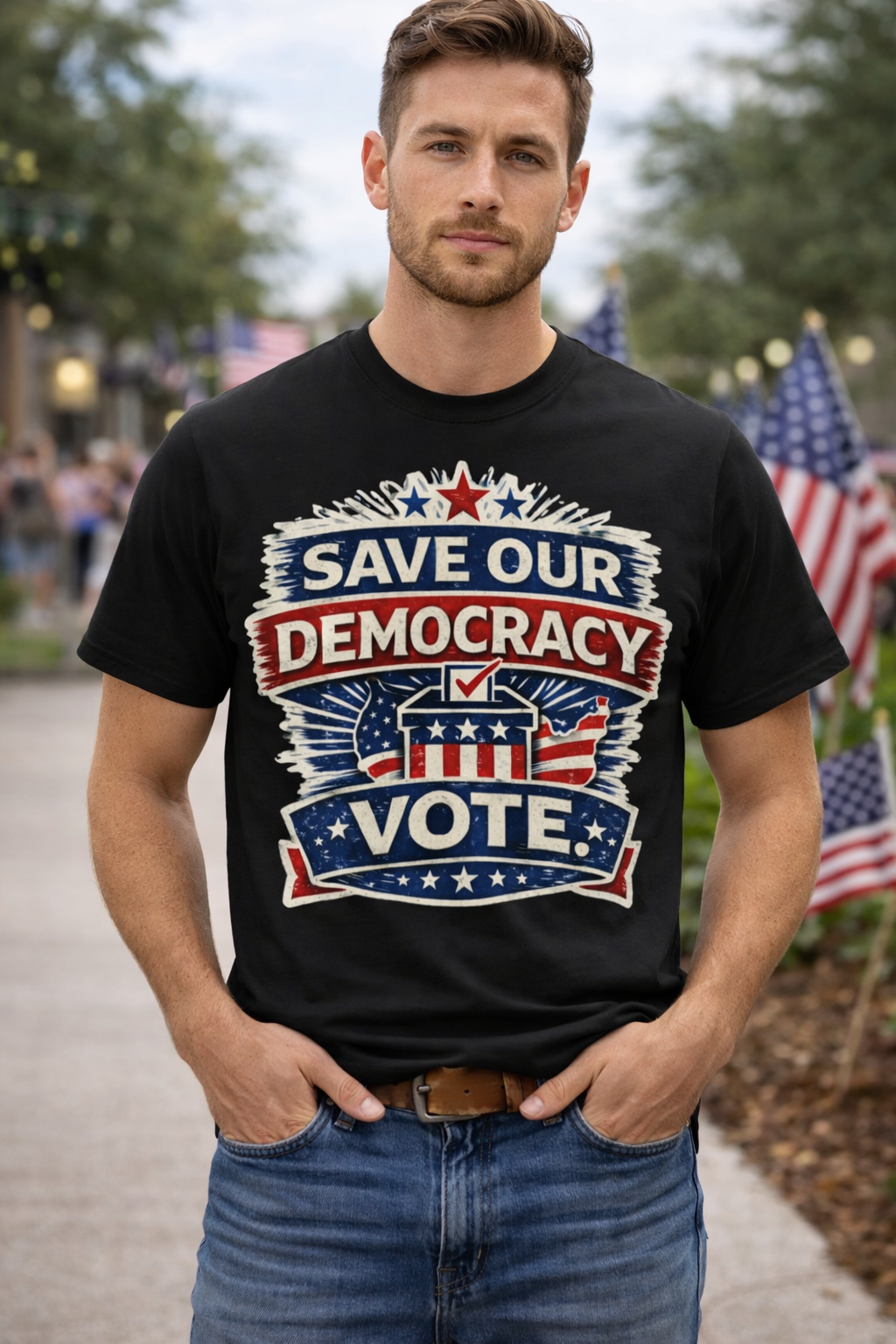 Save Our Democracy Vote T-Shirt — Patriotic Election Voter Awareness Tee