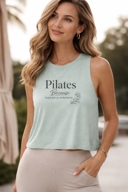 Pilates Crop Top — "Because Therapy Is Expensive" Women's Workout Tank