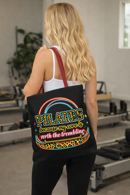 Pilates because my core is worth the trembling" Leopard Retro Design Pilates Tote Bag