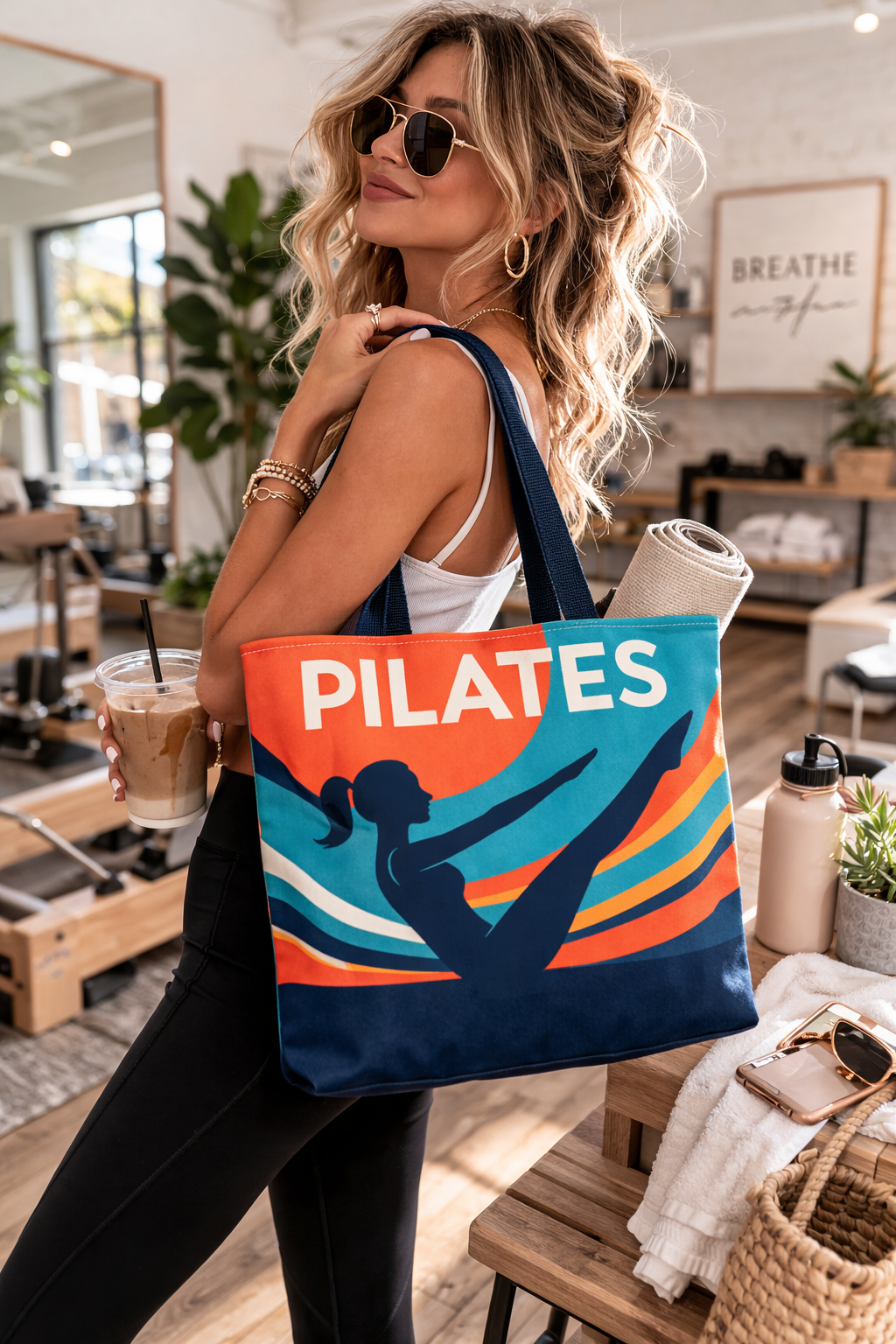 Pilates Silhouette Tote Bag – Colorful Fitness Gym Tote