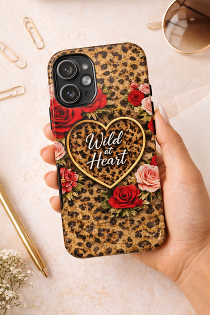 Wild at Heart Leopard Phone Case — Floral Heart Protective Phone Cover