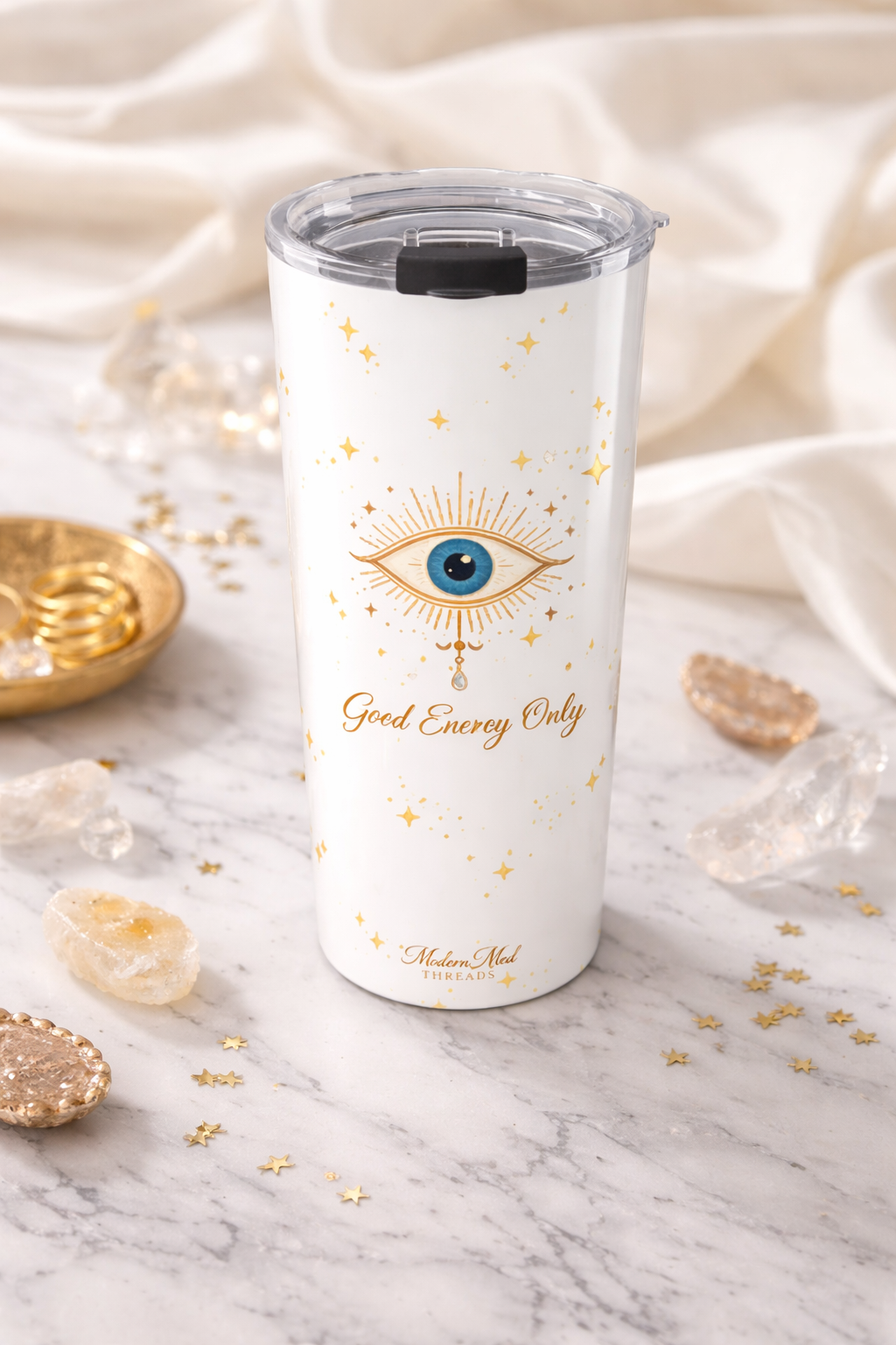 Evil Eye 20oz Tumbler – “Good Energy Only” Insulated Travel Cup