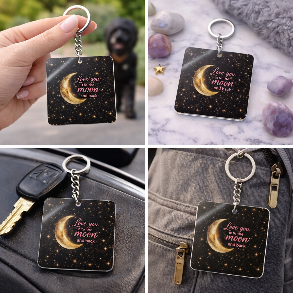 “Love You to the Moon” Starry Crescent Keyring