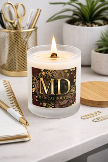 Medical Doctor Candle — Floral Leopard Frosted Glass Scented Candle (11 oz)