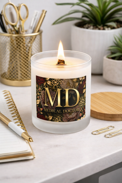 Medical Doctor Candle — Floral Leopard Frosted Glass Scented Candle (11 oz)