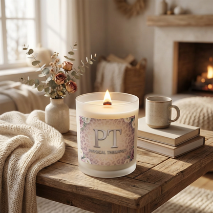 Physical Therapist Candle — Floral Leopard Frosted Glass 11oz