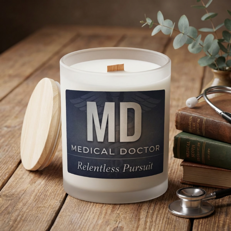 Medical Doctor (MD) Frosted Glass Candle — 'Relentless Pursuit' 11oz