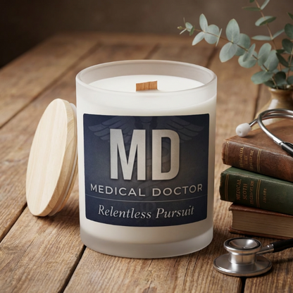Medical Doctor (MD) Frosted Glass Candle — 'Relentless Pursuit' 11oz