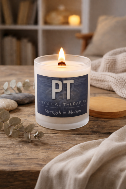 Physical Therapist PT Frosted Glass Candle — Strength & Motion 11oz