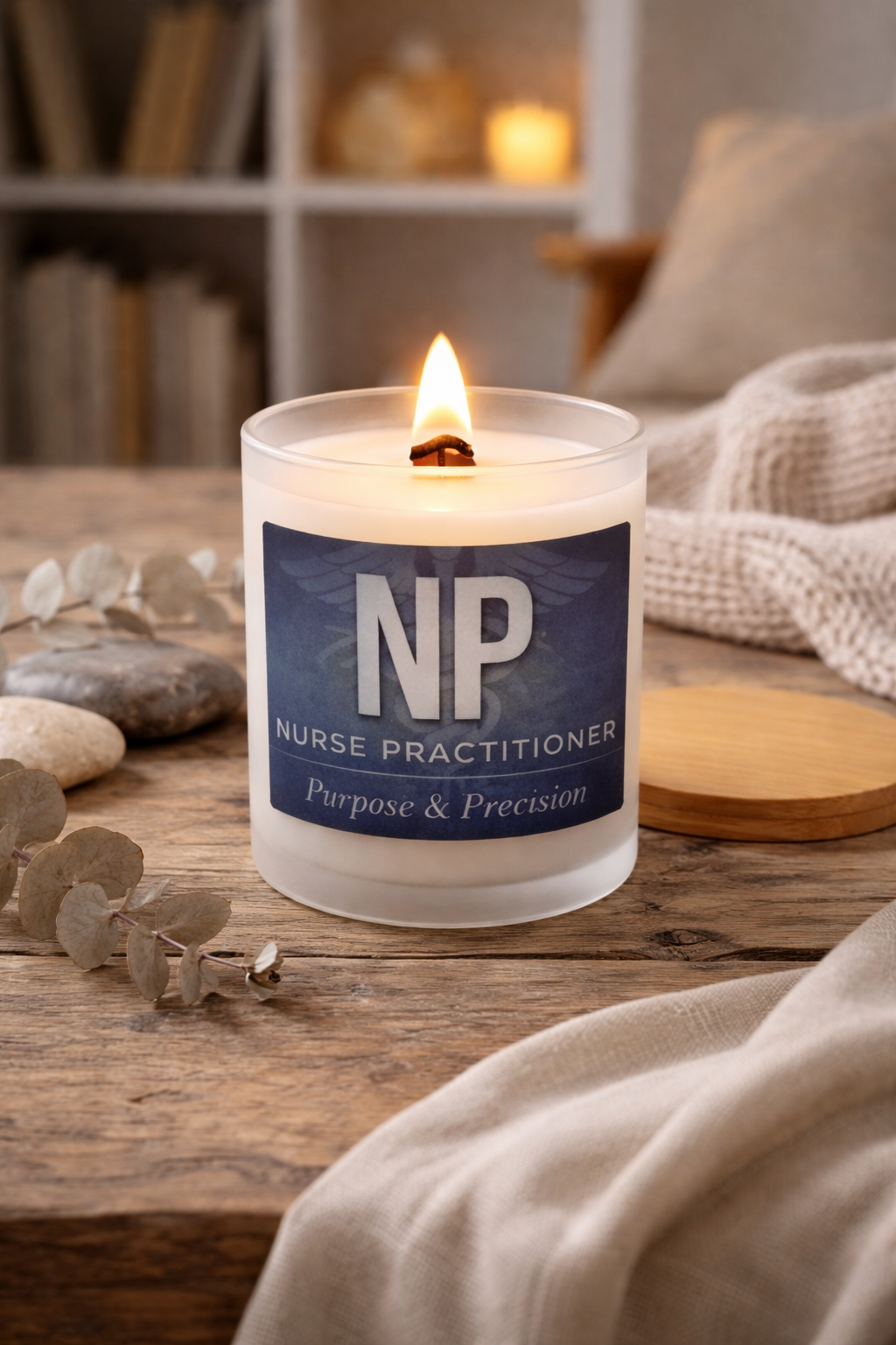 Nurse Practitioner Frosted Glass Candle – “NP: Purpose & Precision” 11oz