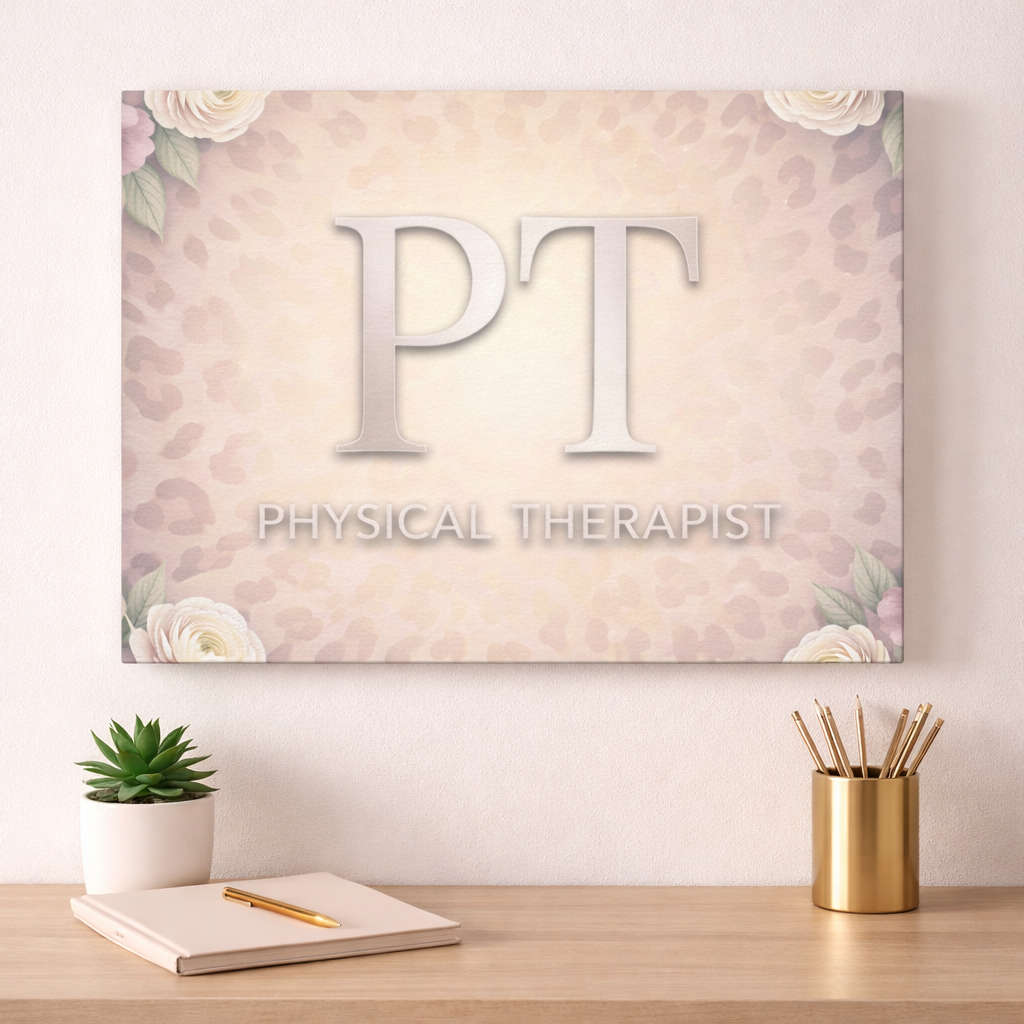 Physical Therapist Canvas Wall Art – PT Leopard Floral Matte Stretched Canvas