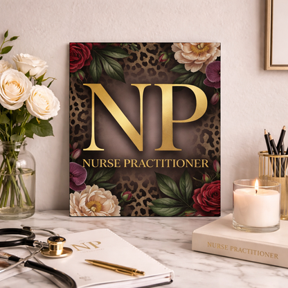 Nurse Practitioner NP Gold Leopard Floral Matte Canvas Wall Art
