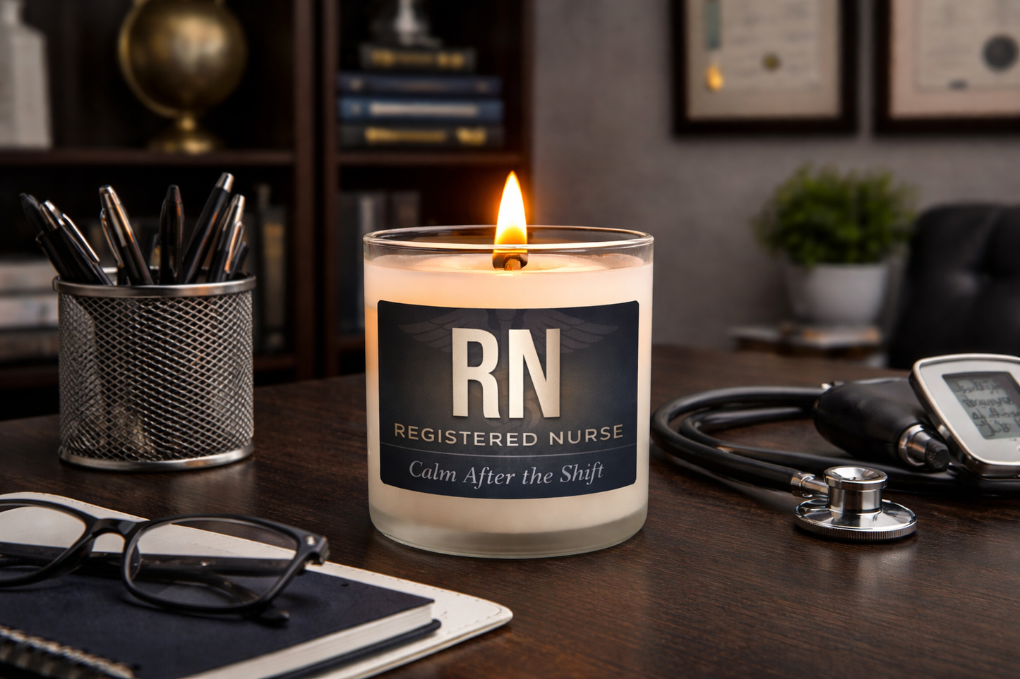 RN Registered Nurse Frosted Glass Candle — "Calm After the Shift" 11 oz