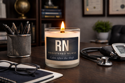 RN Registered Nurse Frosted Glass Candle — "Calm After the Shift" 11 oz