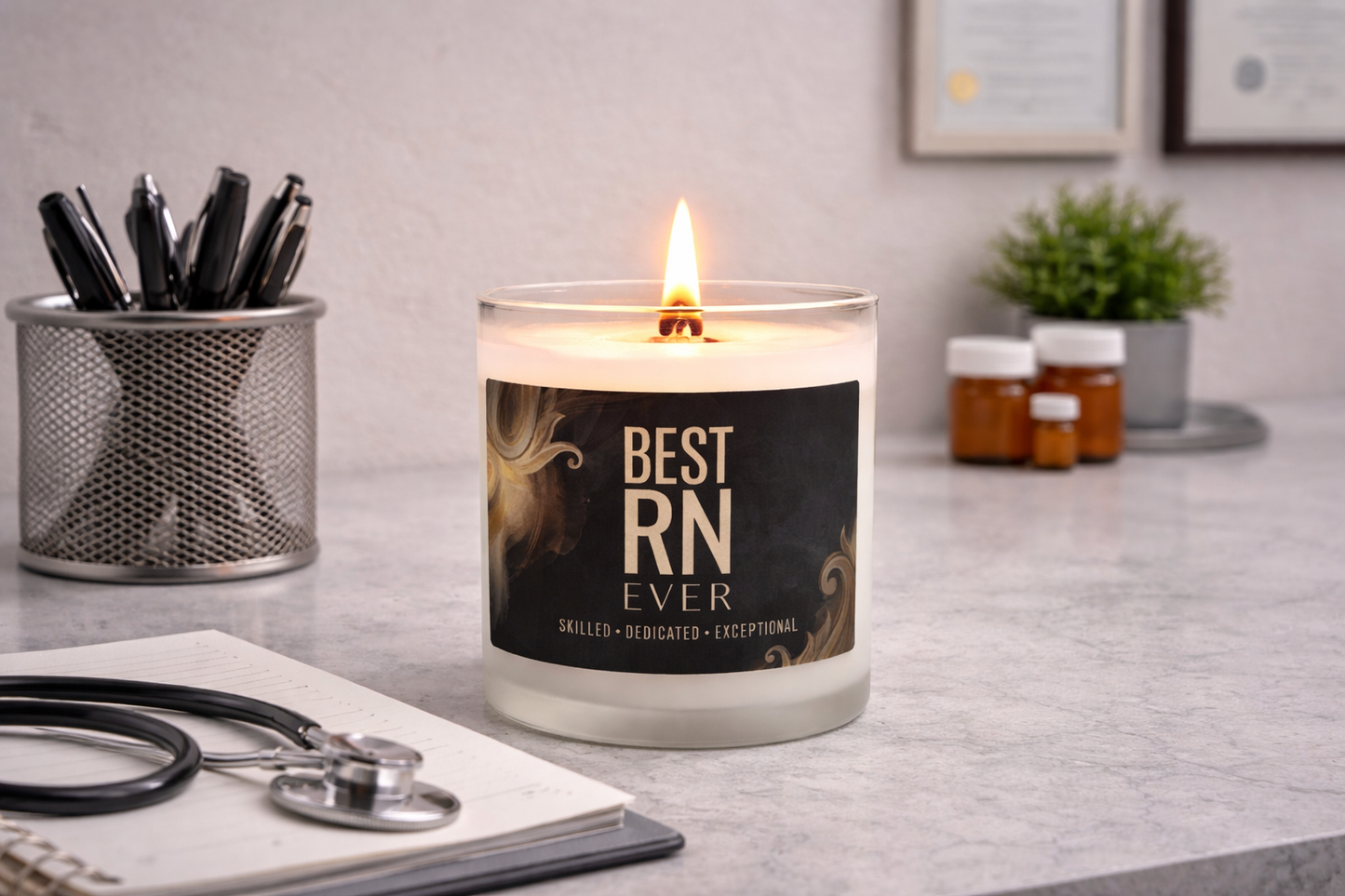 Frosted Glass Candle – “Best RN Ever” Scented Gift for Nurses (11 oz)