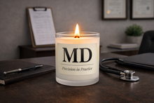 MD 'Precision in Practice' Frosted Glass Candle — 11oz Wooden Lid Scented Candle (Gift for Doctors & Medical Professionals)