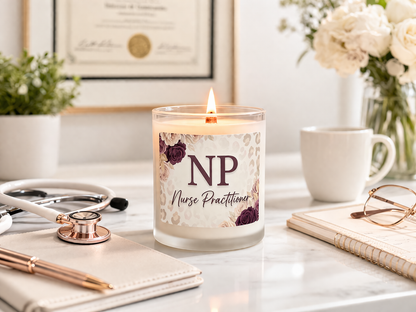 Nurse Practitioner Frosted Glass Candle — 11oz Floral Scented Gift