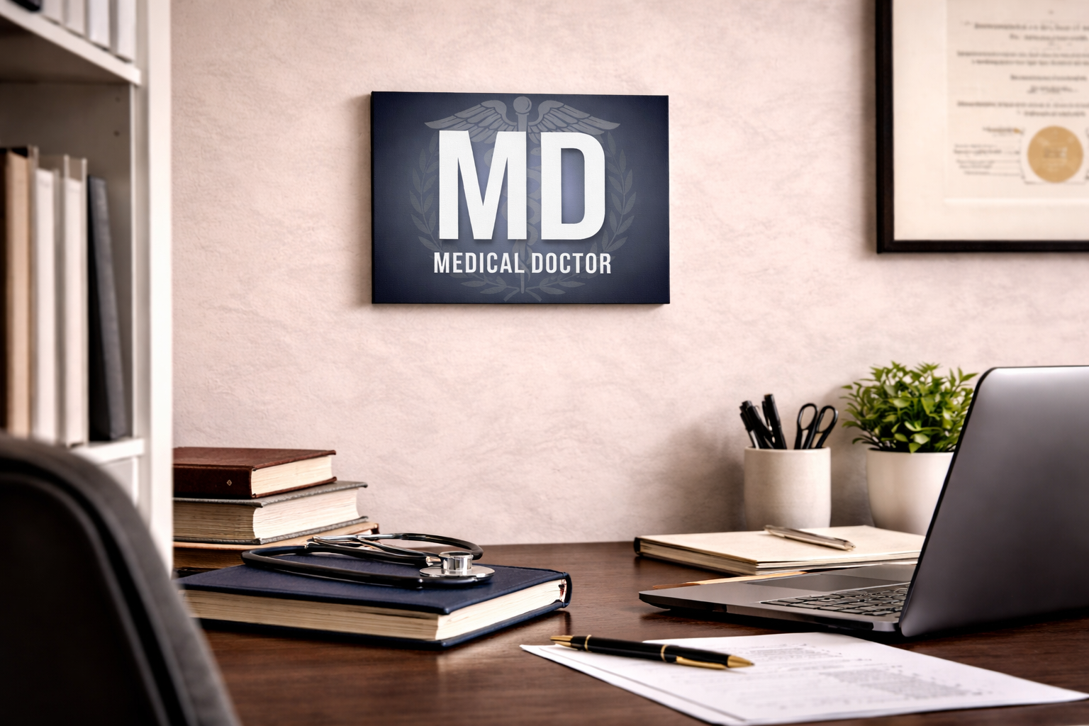 MD Medical Doctor Matte Canvas Wall Art – Caduceus Doctor Office Decor