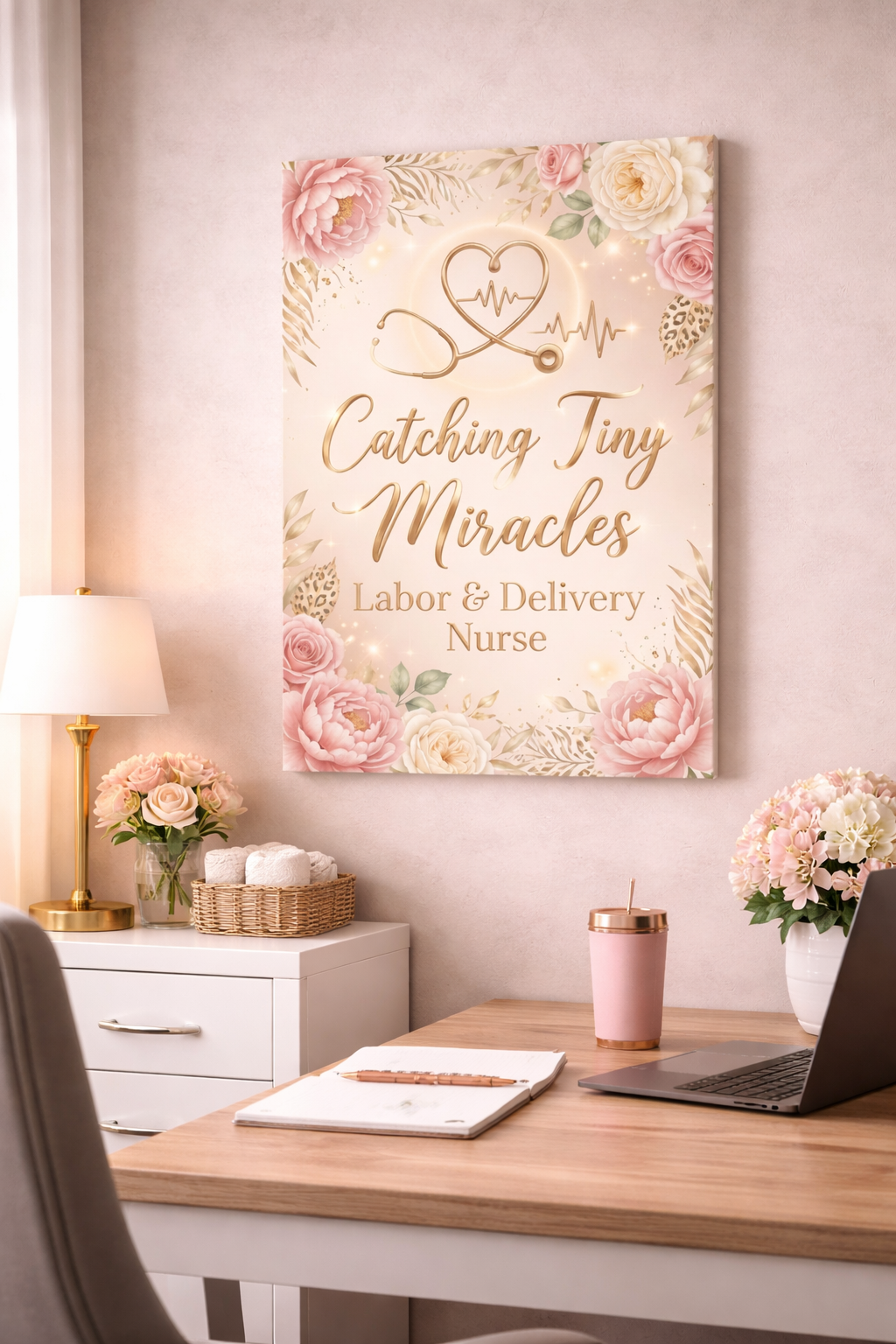Labor & Delivery Nurse Canvas - "Catching Tiny Miracles" Floral Wall Art