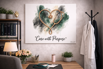 Care with Purpose Stethoscope Heart Matte Canvas Wall Art
