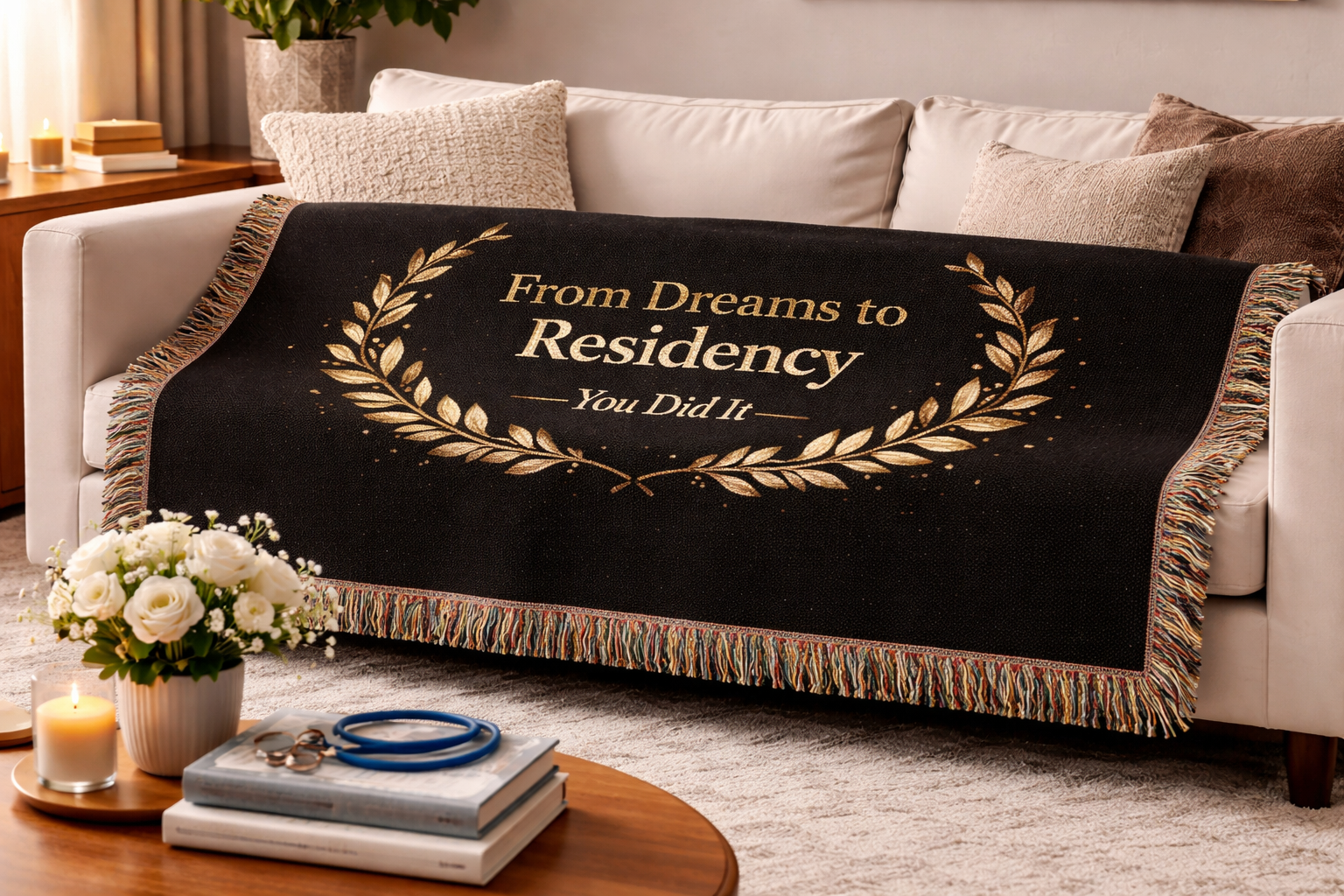 Residency Graduation Woven Blanket — "From Dreams to Residency" Medical School Grad Throw