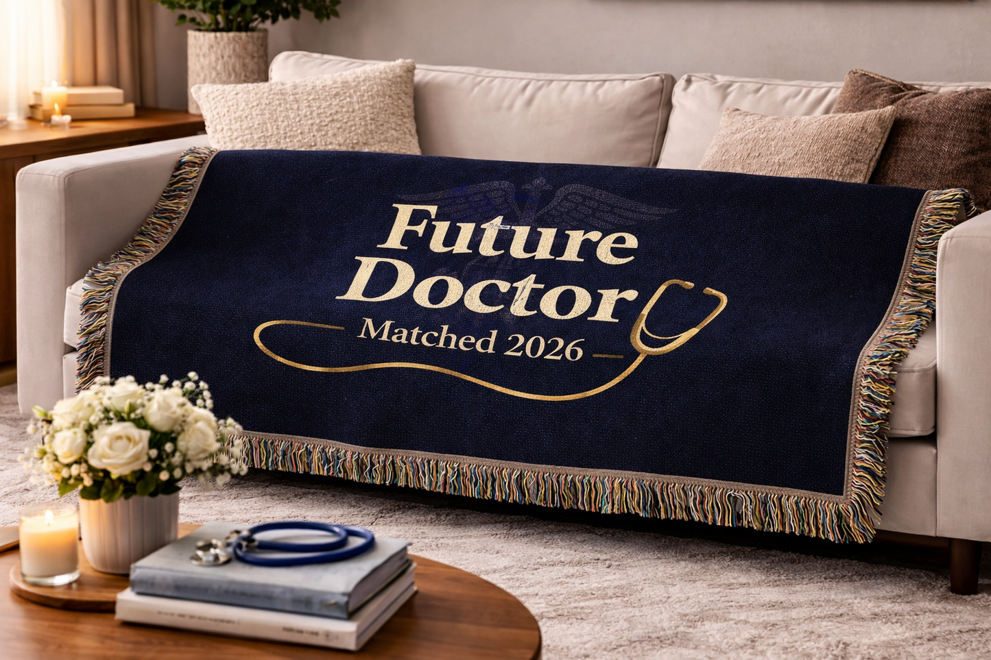 Future Doctor Woven Blanket — Medical Student Gift Stethoscope Throw