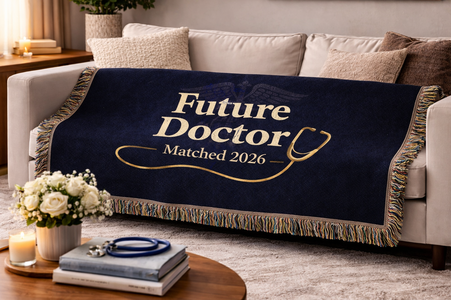Future Doctor Woven Blanket — Medical Student Gift Stethoscope Throw
