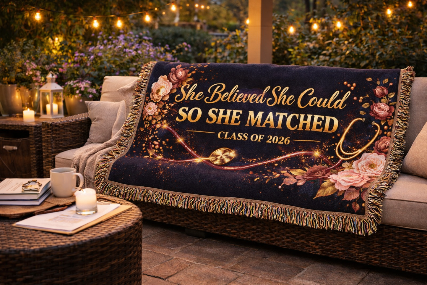 Graduation Woven Blanket — "She Believed She Could So She Matched" Class of 2026