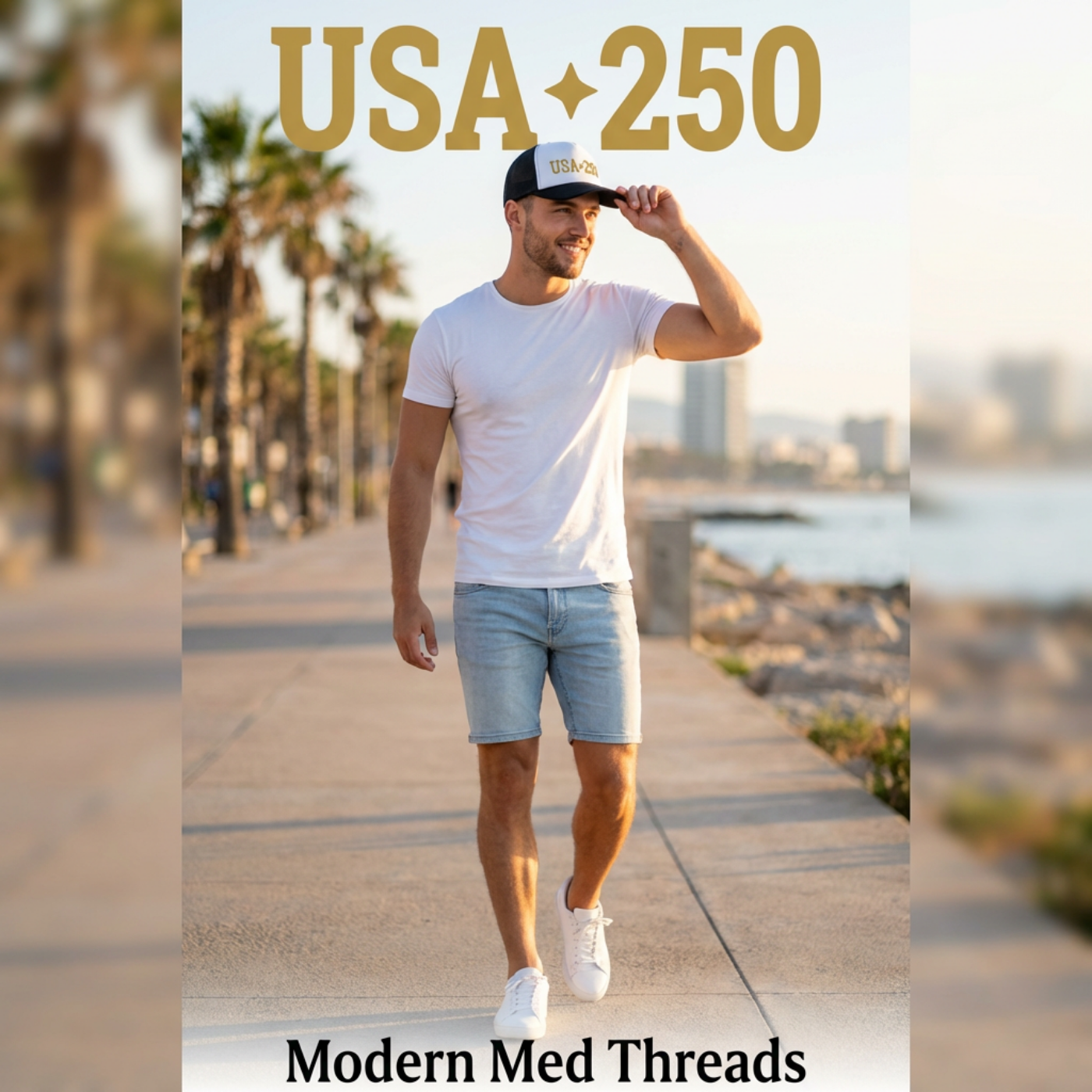 USA 250 Trucker Cap — Gold Vintage Patriotic Mesh Hat
