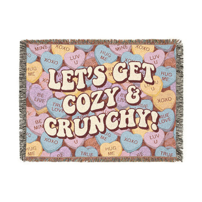 Let's Get Cozy & Crunchy Woven Blanket – Cute Candy-Heart Throw for Cozy Nights, Gifts & Valentine’s Decor