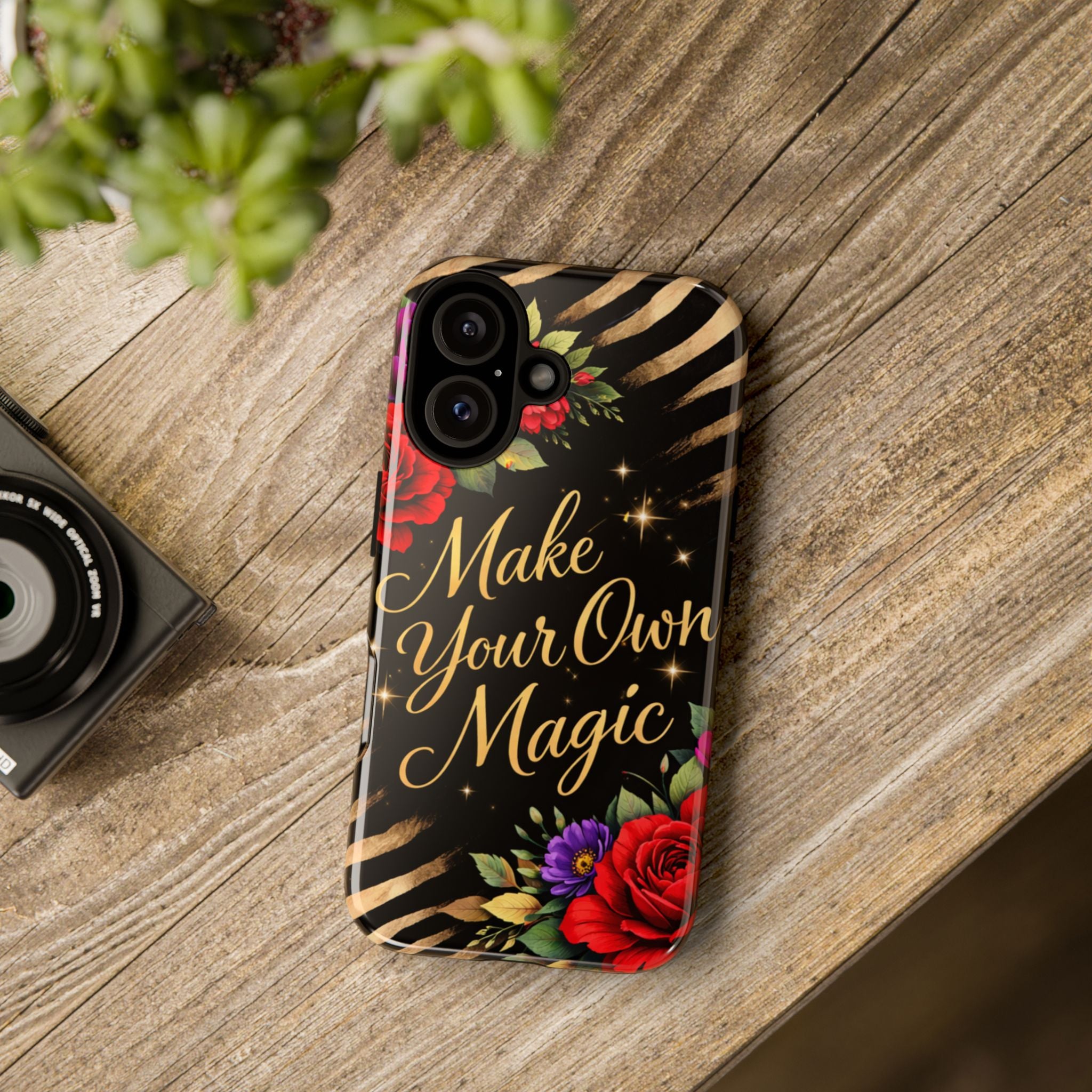 "Make Your Own Magic" Floral & Gold Zebra Tough Case Phone Case —