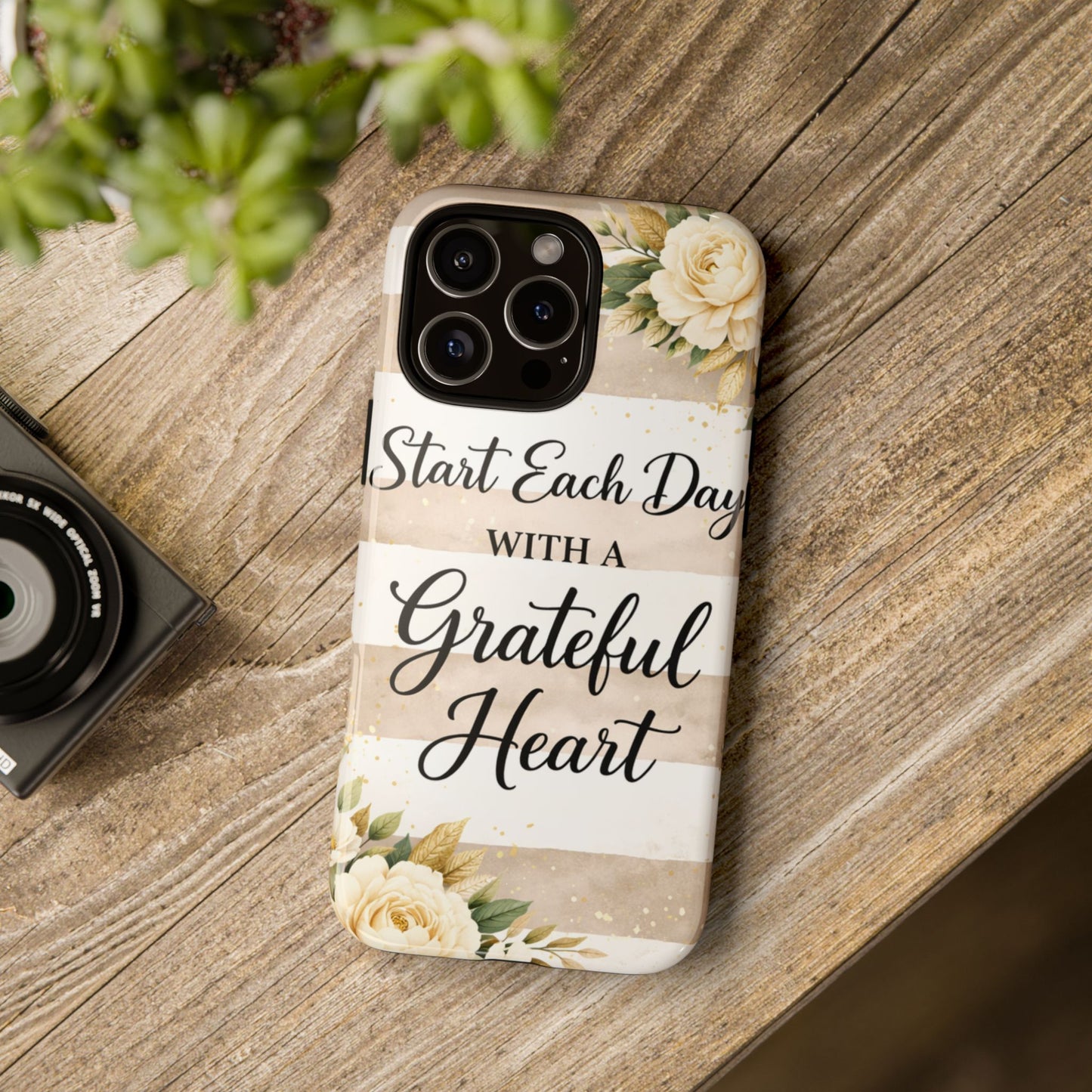Grateful Heart Tough Case — Floral Striped Protective Phone Case