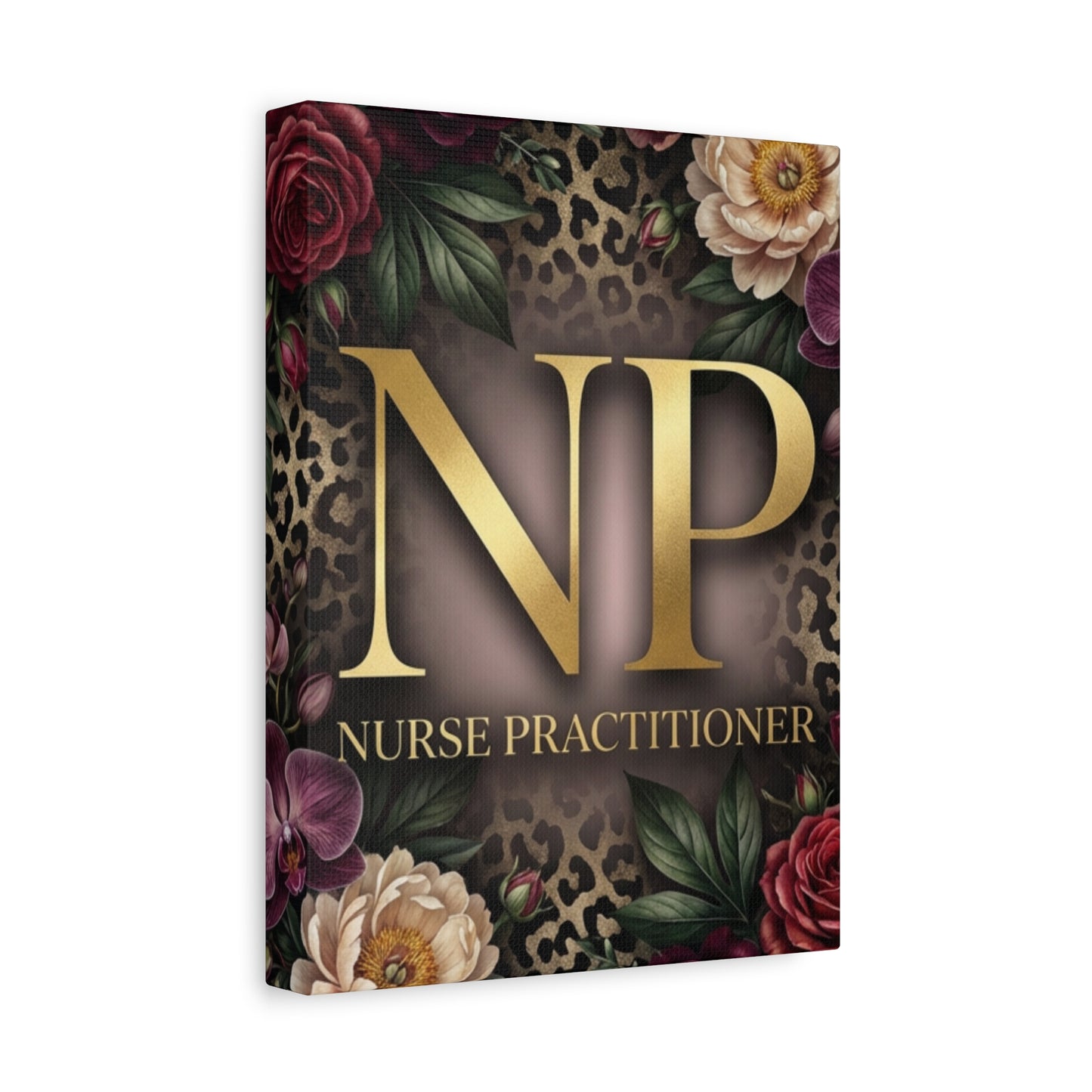 Nurse Practitioner NP Gold Leopard Floral Matte Canvas Wall Art