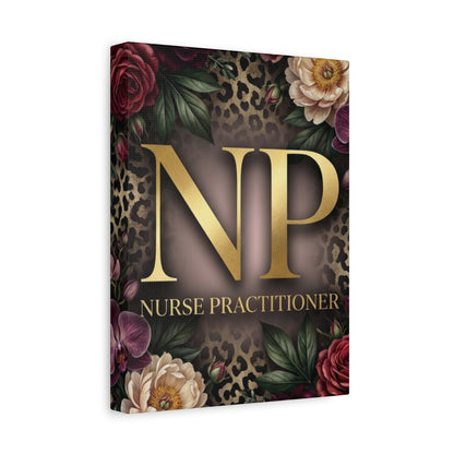 Nurse Practitioner NP Gold Leopard Floral Matte Canvas Wall Art