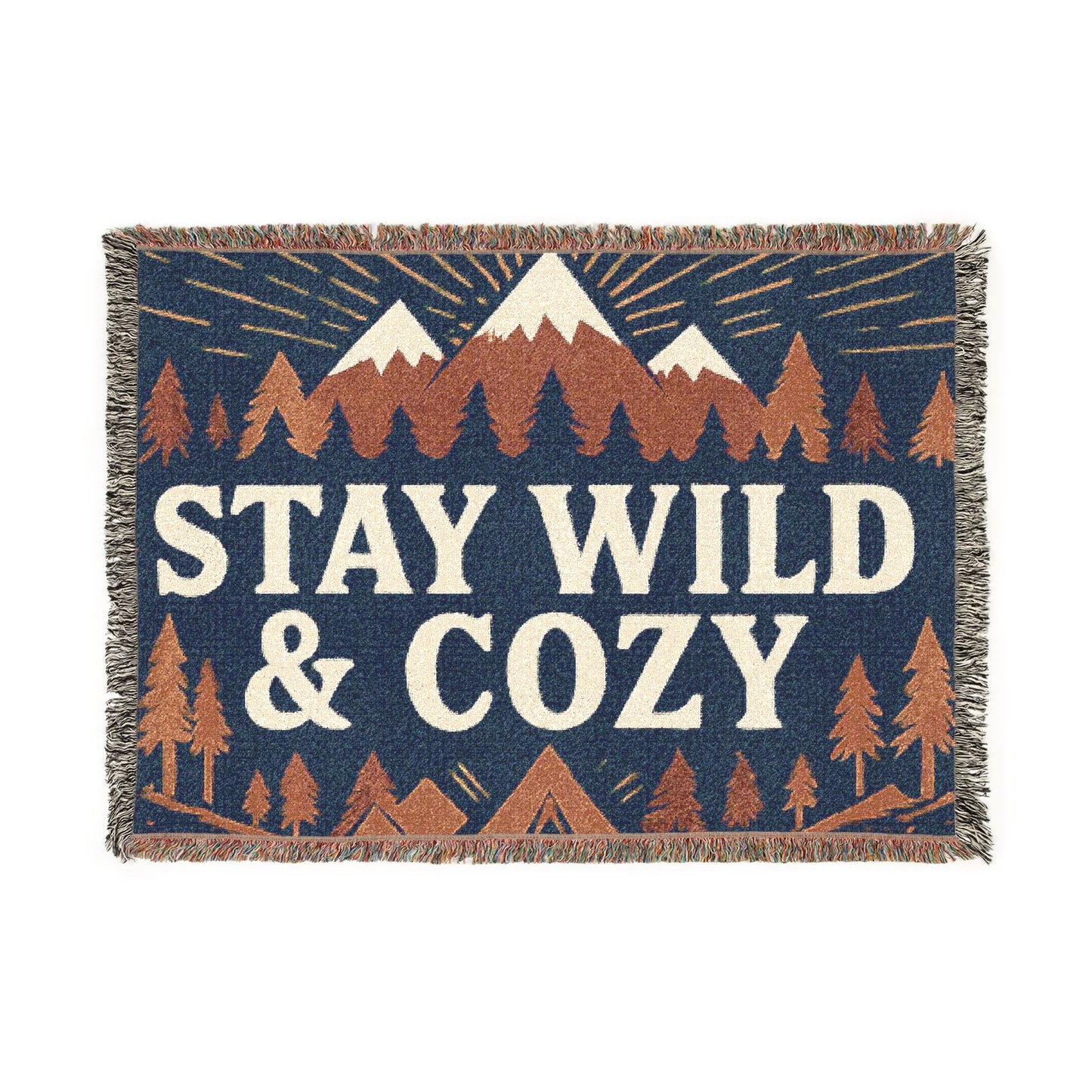 Stay Wild & Cozy Woven Blanket — Mountain Camping Throw