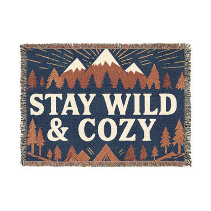 Stay Wild & Cozy Woven Blanket — Mountain Camping Throw