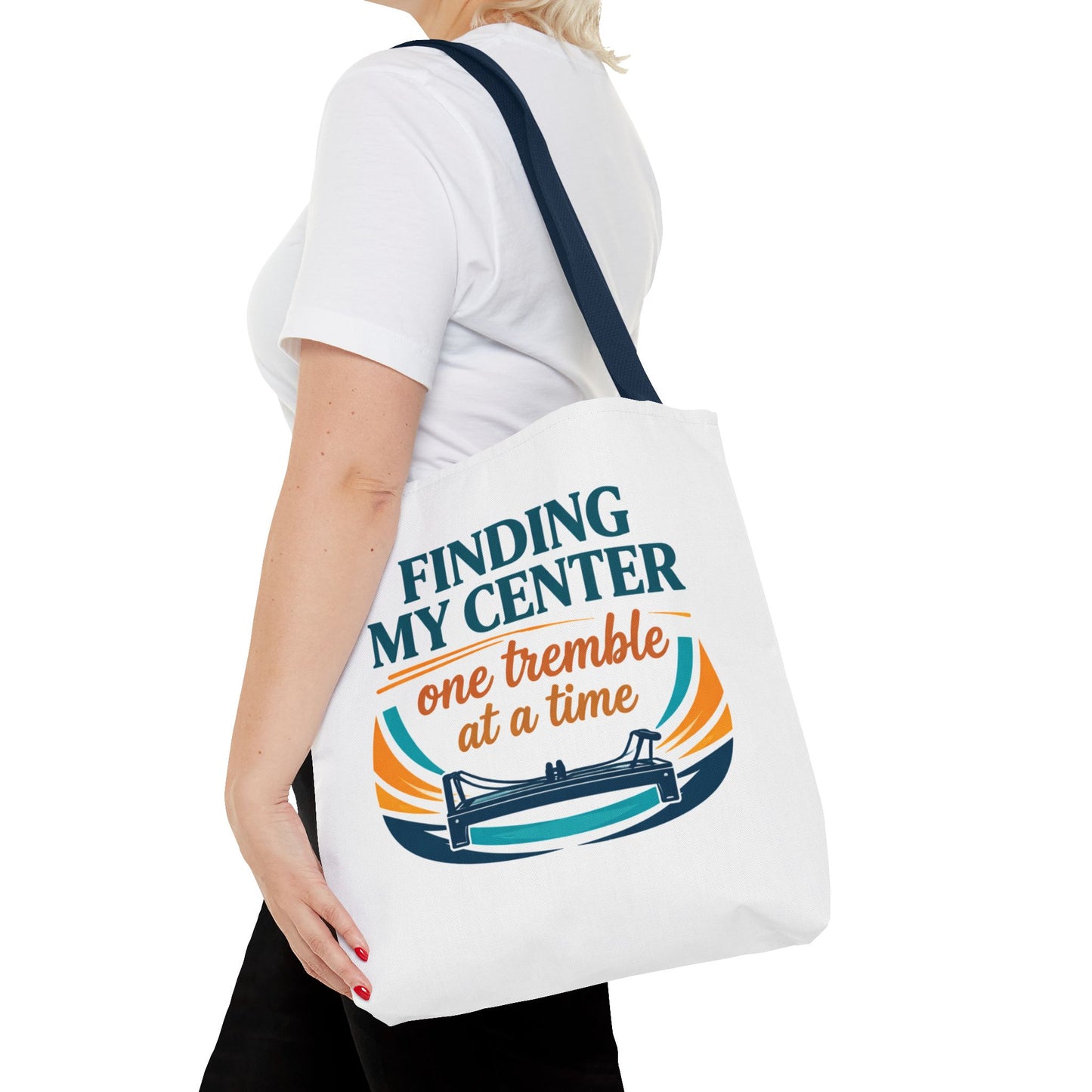 Finding My Center Pilates Tote Bag — “Finding My Center One Tremble at a Time”